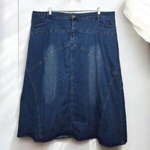 ALSHARIFA Denim Jean Skirt Woman Plus Size‎ 24 Blue A Line Long Front Zip